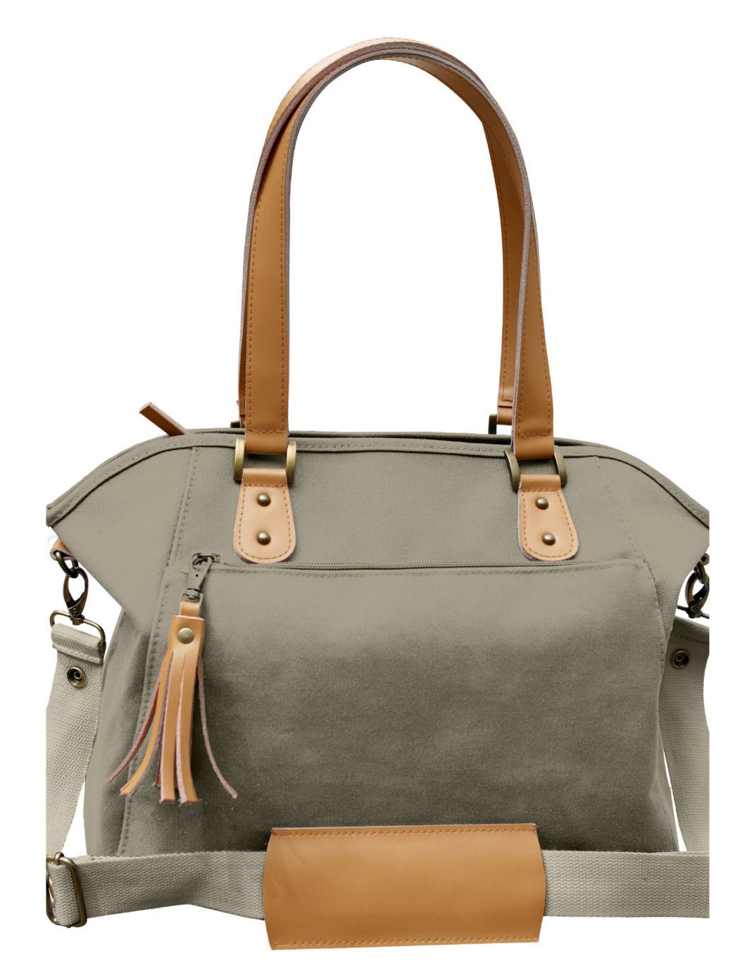 Sturdy Canvas Diaper Bag Taupe Canvas Leather Tote Diaper