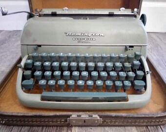 Antique 1950s Remington Quiet-Riter eleven portable typewriter, Remington typewriter quiet riter 11 with case, miracle tab