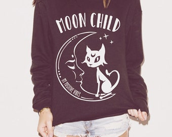 Moon Child Ladies Sweatshirt, Sof Grunge, Cute sweatshirt, Yoga sweatshirt, Slouchy Sweatshirt, Oversized Sweater, Yoga sweater
