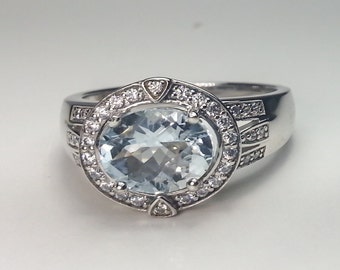 Natural Aquamarine Sterling Silver Ring 1.52 ct. Size 8