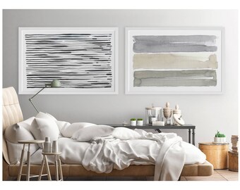 Large Wall Art, Contemporary Wall Art, Horizontal Wall Art, Abstract Art, Set of 2, Oversized Painting, Fine Art, Gray Abstract Painting