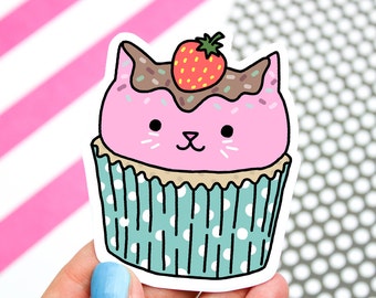 Kitty Sticker, Sweet Cat, Cupcakes, Cute Cat Sticker, Cat Cupcake, Kawaii, Car Decal, Laptop Stickers, Gift For Her, Birthday Day Gift
