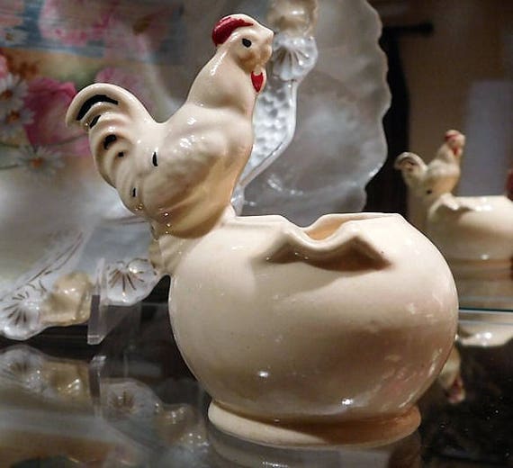 1940s Vintage MOHAWK Pottery Ashtray Rooster Country Cottage Farmhouse Home Decor Chicken Hen Bird Shabby Chic Trinket Dish Bowl