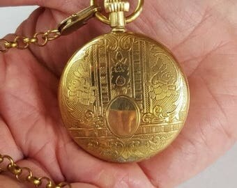 Gold Pocket Watch with Chain Personalized Wedding Pocketwatch Groomsman Groomsmen Gift Anniversary Godfather Graduation Christmas Birthday