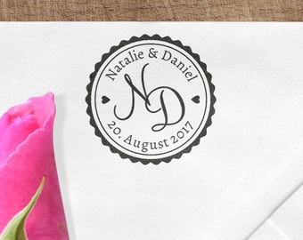 Initials wedding stamps, wooden stamp, date, name, Monogram, customizable, MONST, STDST, EINLST, thank