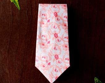 Peach Rose Floral Men's Necktie with Microfiber Tip
