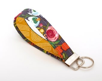 Floral Lanyard, Flower Key Fob, Unique Key Chains - Blooms on Slate - Flower Accessories