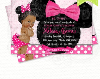 Minnie Mouse Baby Shower Invitation, Baby Girl Minnie, Style V5 - Pink and Black - YOU PRINT