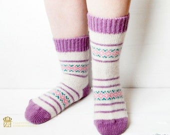 Knitted socks - Ornament Socks - Womens gift - long socks - Warm socks - Wool socks - Hand knitted ornamented socks