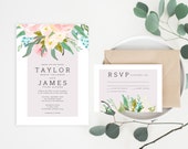Printable Wedding Invitations | Wedding Invitation Set | Invitation Suite | Watercolor Floral Invitations | Flower Invitation Set | WI-010