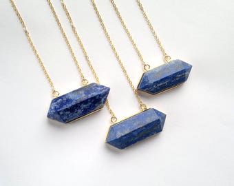 Lapis Lazuli Necklace Horizontal Crystal Point Lapis Lazuli Pendant Blue Stone Necklace Stone Jewelry Lapis Lazuli Jewelry Mineral Necklace