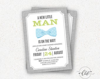 Bow Tie Baby Shower Invitation - Printable Boy Baby Shower Invitation - Bow Tie Little Man Baby Shower Invitation - BT002