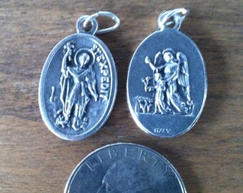 St. Expedite w Guardian angel on reverse silver oxide holy medal - Catholic saint - patron of prompt solutions, against procrastination