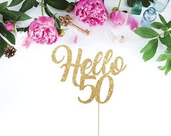Hello 50 Cake Topper, 50th Birthday Cake Topper, 50 Cake Topper, Happy 50th Birthday, Finally 50, 50th Birthday Party Decorations, Glitter