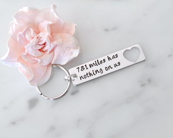Long Distance Relationship "Miles Has Nothing On Us" Keychain | Gift for Girlfriend, Boyfriend, or Best Friend | Personalization Available