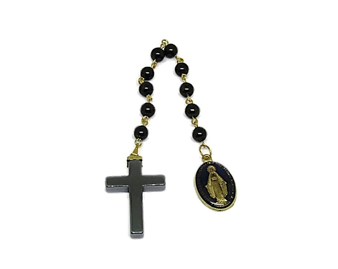 Miraculous Medal Pocket Rosary - Unisex Black and Gold Single Decade Rosary Beaded - Rosary for Her - Rosary for Him,