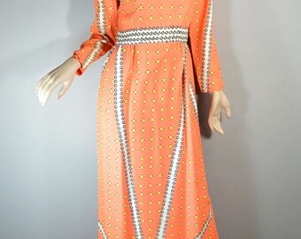 60s Maxi Dress// Psychedelic 60s Dress// Long Tangerine Dress