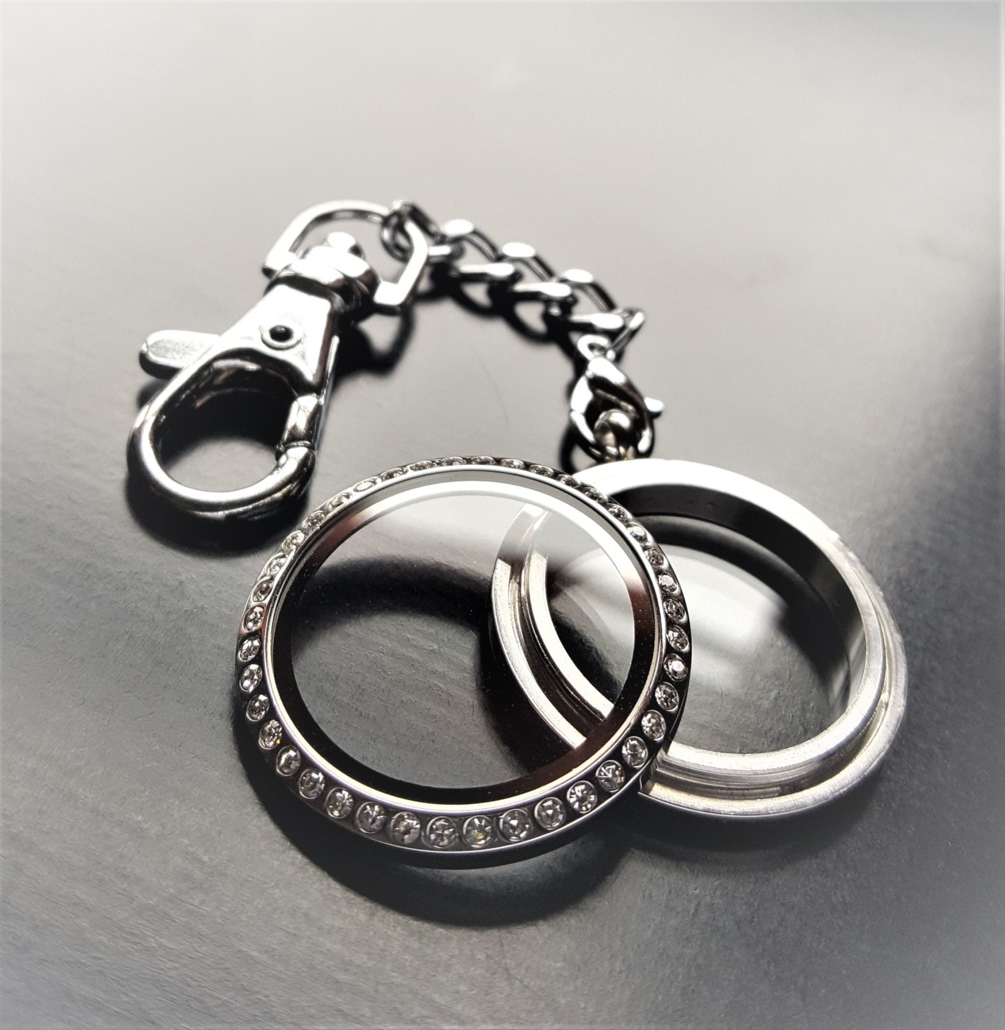 Silver Floating Locket KeychainStainless Steel30mm Large