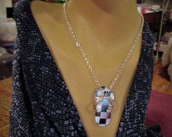 Fun Inlay Abalone and Mother of Pearl Flip Flop Necklace