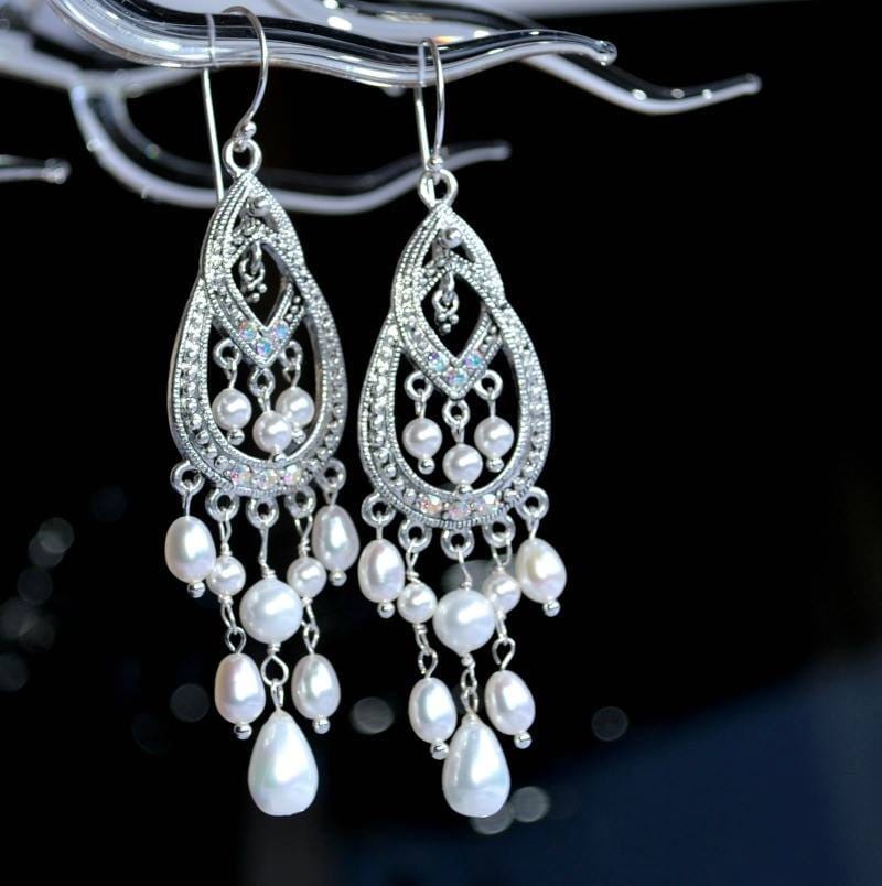 Pearl chandelier earrings statement bridal earrings luxury