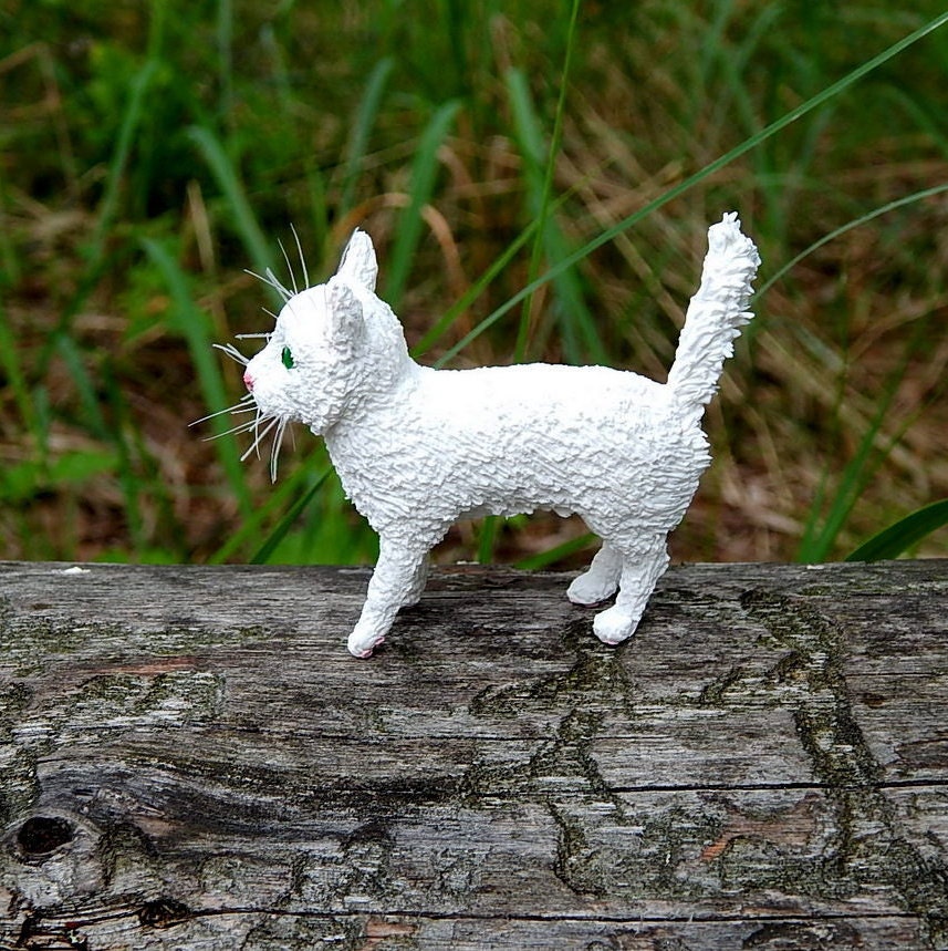 Little white kitten Figurine Cat sculpture figure by ViaLatteaArt