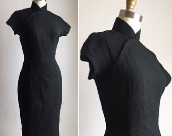 1940s black dress S/M ~ vintage wiggle dress