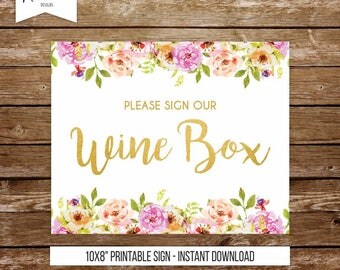 Wine box sign wedding sign please sign our wine box guest book sign guestbook wine box ceremony printable sign vineyard wedding 237