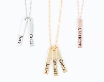 Mom Necklace - Kids Name Necklace - Baby Name Vertical Bar Necklace - Personalized Gold, Rose Gold, Silver Bar Necklace, Grandma Necklace
