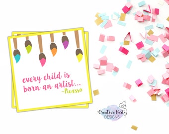 Every Child Is An Artist Tag - Art Party Decorations - Art Party Printables - Art Birthday Party Decor - Art Party Favor Tags - Paint Party