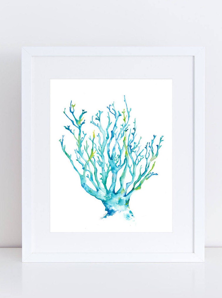 Blue coral archival watercolor print.