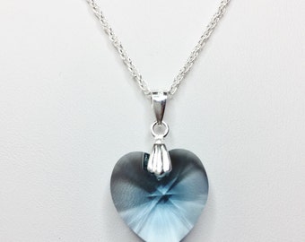Denim Blue Swarovski Crystal Heart Pendant in Sterling Silver Sapphire Blue Necklace Blue Heart Necklace Unique Gift for Her Valentines Day