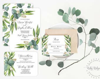 Printable Wedding Invitation | Eucalyptus Greenery V2 | Watercolor Floral Wedding Invite | Woodland Wedding | Floral Bohemian Invitation