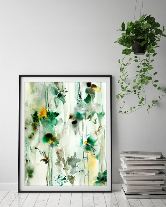 Abstract Green Floral Print modern painting art print