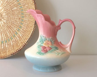 Hull Pottery Vase, Hull Pitcher, Pottery Pitcher, USA Pottery, Vintage Pink Vase, Ewer, Flower Vase, Collectible, Pink, Blue, Yellow