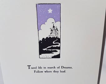 Fairy Story Christening card debossed in lilac panel greeting card, Travel life in search of Dreams Christening card, Unisex Christening