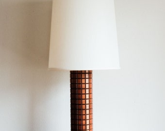 Mid Century Table Desk Lamp brass base wood w/ Shade