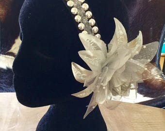 Headpiece / silver / headdress / played / tribal fusion bellydance / tribal / vintage / deco / boho / bohemian / tiara / headpiece wedding / flowers