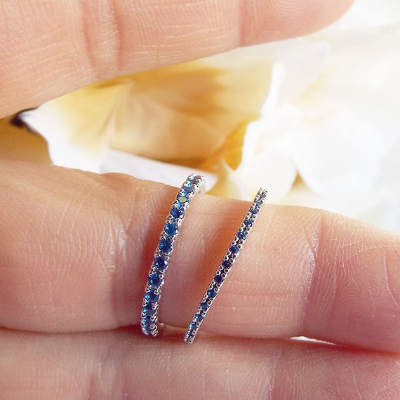 Ultra thin Blue Sapphire Eternity Ring CZ Blue by LasyaJewelry