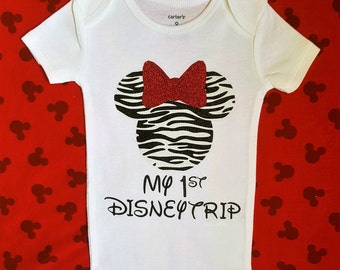Disney Shirts || My First Disney Trip shirt | Minnie mouse shirt Zebra Minnie outfit Disney visit shirt toddler shirt baby girl clothes