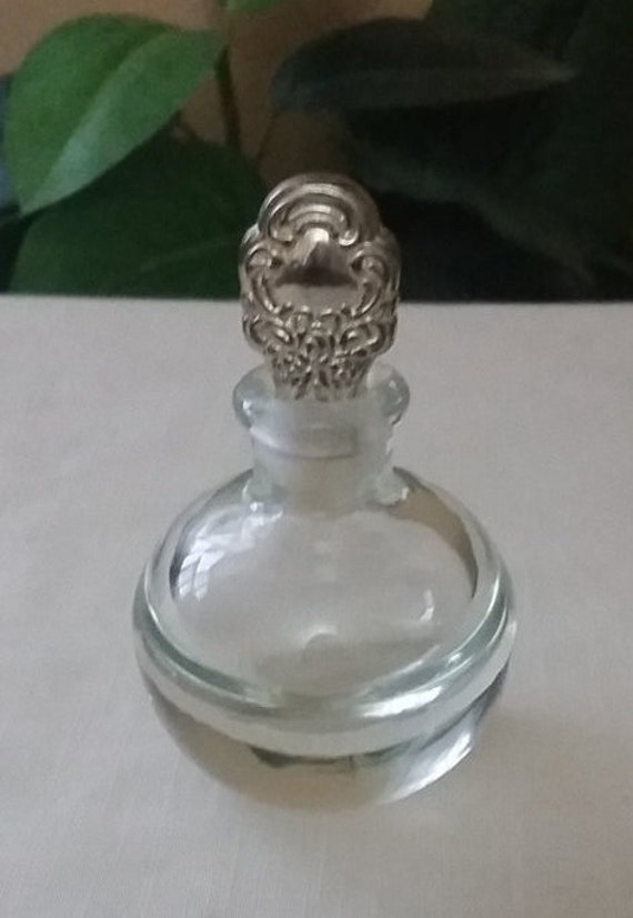 Round Crystal Perfume Bottle with Silver Plated Ornate