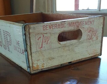 Vintage Wooden 7up Beverage Delivery Crate, Soda Crate, Rustic,Aged, Industrial