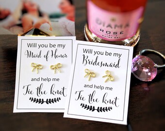 Bridesmaid Proposal Gift, Ask Bridesmaid, Help me tie the knot, Knot Earrings, Gold Knot Earrings
