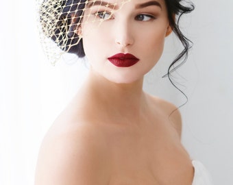 Gold Birdcage Veil, French Netting, Gold Veil, Birdcage Veil, Birdcage Veils, Gold Wedding Veil, Metallic Birdcage Veil, Gold, French ANGEL