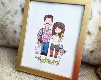 Custom Family Portrait // Summer Birthday Gift // Personalized Family Illustration // Paper Anniversary // Summer Wedding // Gifts for Her