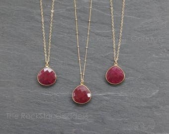 Ruby // Ruby Necklace // Red Ruby // Ruby Jewelry // July Birthstone // Ruby Pendant // Gold Ruby Necklace // Ruby Bezel // Gold Ruby