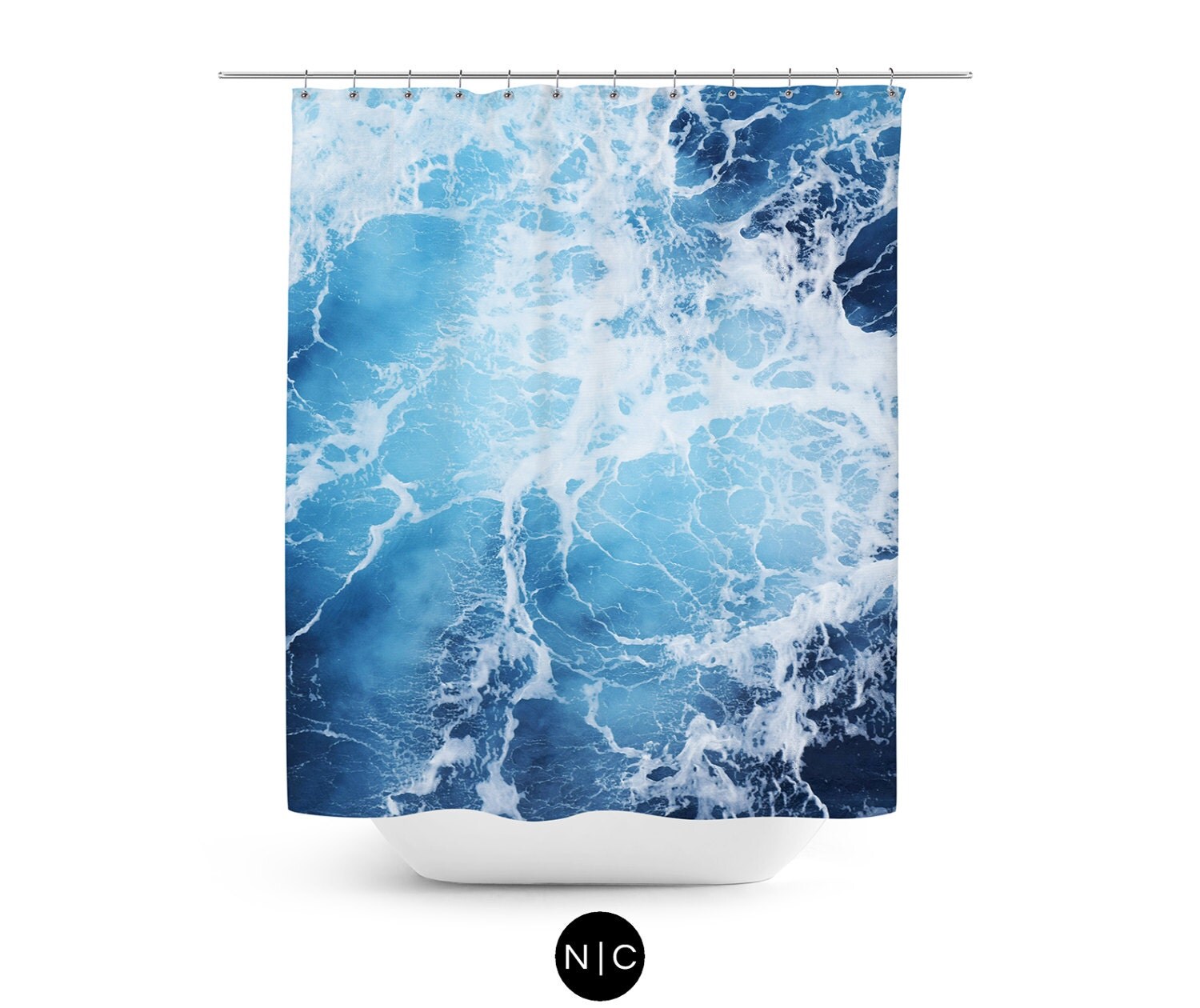 Blue Ocean Surf Shower Curtain Deep Blue Seascape Bath
