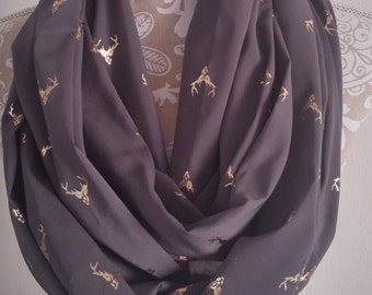 Gray Chiffon deer head scarf, Infinity Scarf , Woman scarves, Gray scarf, scarf, circle scarf, gift for her,