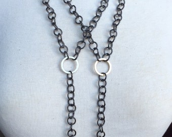 Gold and Silver Two-Toned Feather Gunmetal Chain Y Necklace