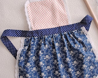 Kids Aprons, Childrens Aprons, Girls Aprons Set, Toddler Pinny, Childs Apron, Polka Dot Floral Bib Apron, Blue Party Apron, Gifts for Girls