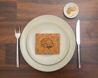 Minimalist Mens Wallet, Cork Vegan Wallet, Unisex Slim Wallet, Brain, Eco Friendly, Natural Cork, Gift for him, vegan wallet, Fathers day